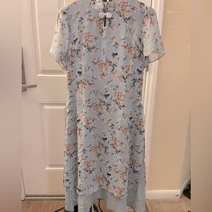 NWT Light Blue modern Qi Pao Cheongsam mandarin collar dress